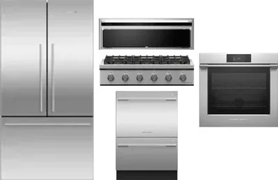 5 Piece Package Includes Refrigerator, Cooktop, Wall Oven, Hood And Dishwasher
